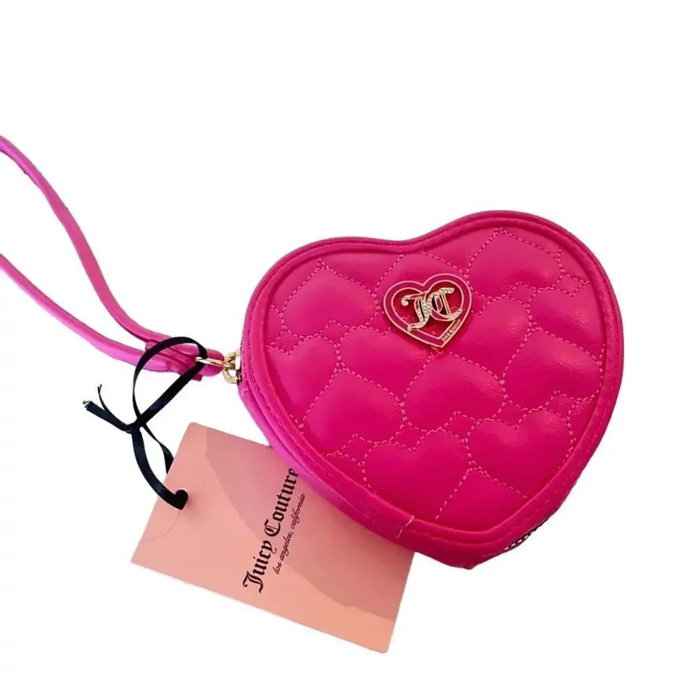NWT JUICY COUTURE JUICY PINK FLAWLESS HEART ZIP AROUND WRISTLET WALLET BAG